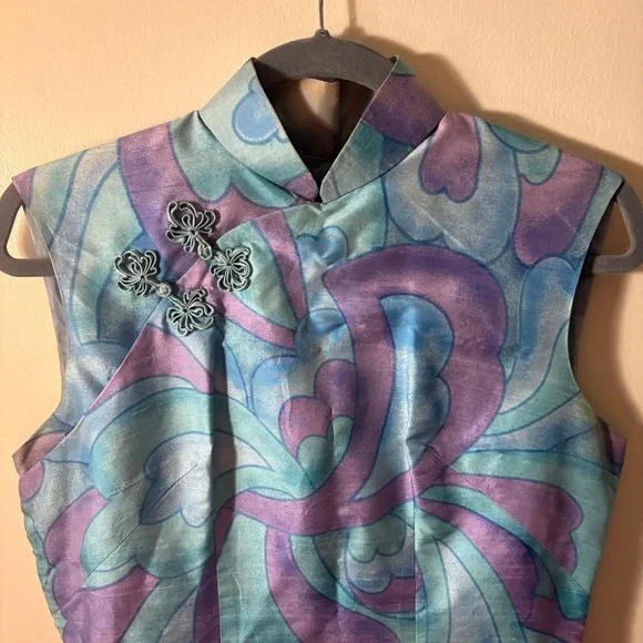 Vintage Blue and Purple Midi Dress - Picture 2 of 4